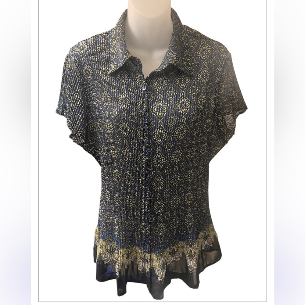 APT 9 Pleated Blouse Cap sleeve button front top size 1X Business Casual Travel - Picture 5 of 6